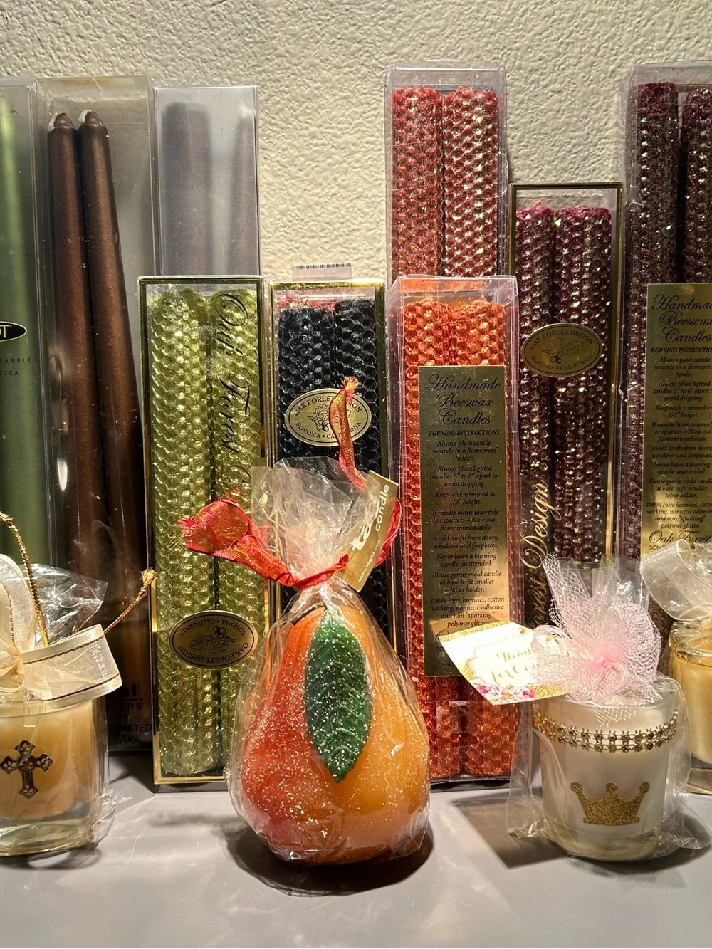 Decorative Taper and Bead Candle Gift Set - Gold, Red, Green, Brown, Black